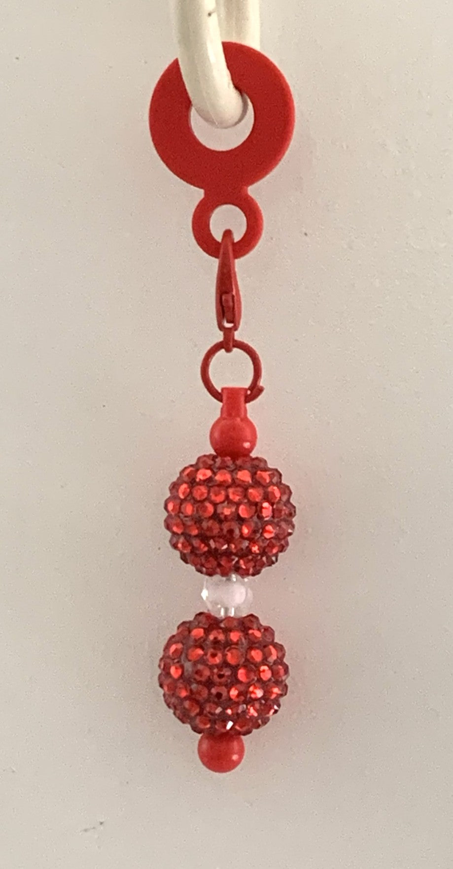 Straw Charm – Red Rhinestone Double Ball with White Bead