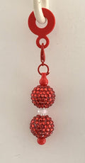 Straw Charm – Red Rhinestone Double Ball with White Bead