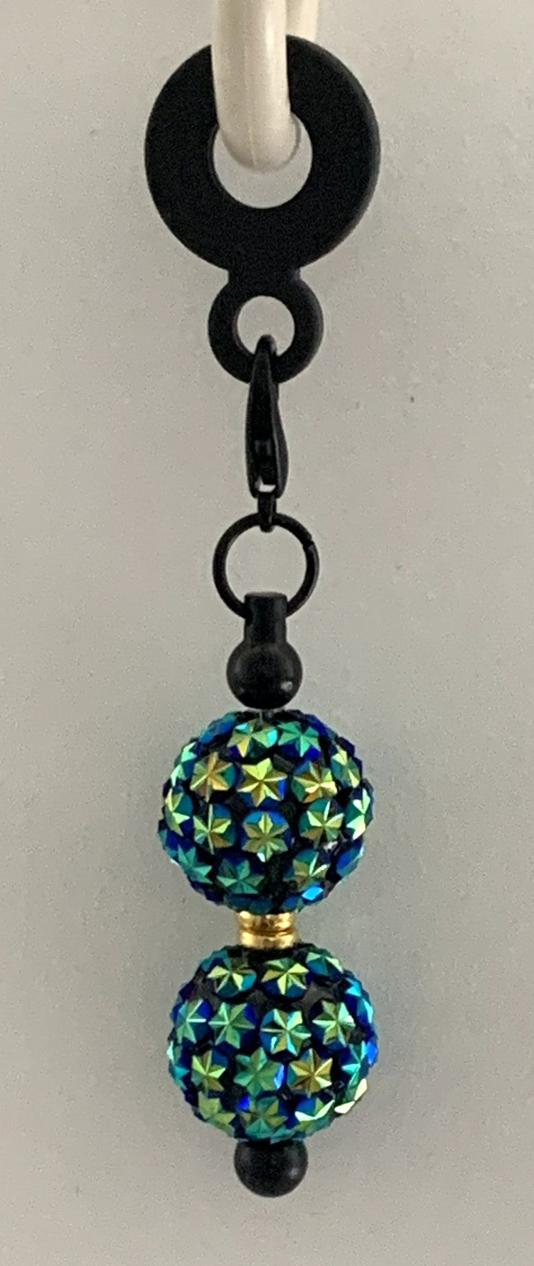 Straw Charm – Teal & Gold Flower Rhinestone Double Ball on Black