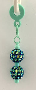 Straw Charm – Teal & Gold Flower Rhinestone Double Ball on Mint