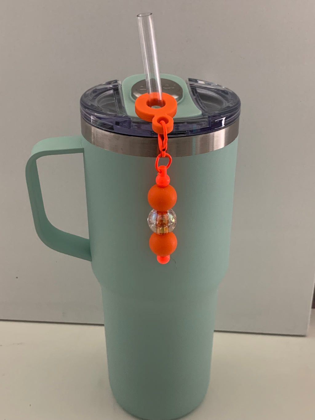 Straw Charm – Matte Orange Silicone Bead Double Ball with Crystal Centre