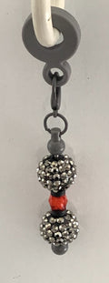 Straw Charm – Gunmetal Rhinestone Double Ball with Red Crystal Accent