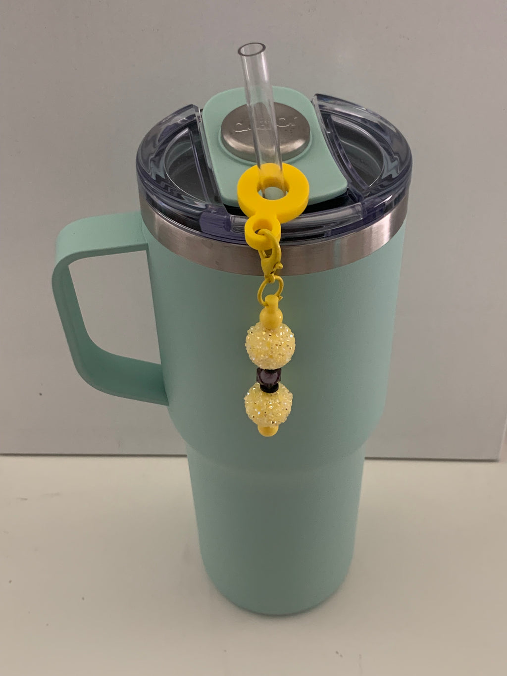 Straw Charm – Yellow Sugar Bead Double Ball with Purple Crystal Accent