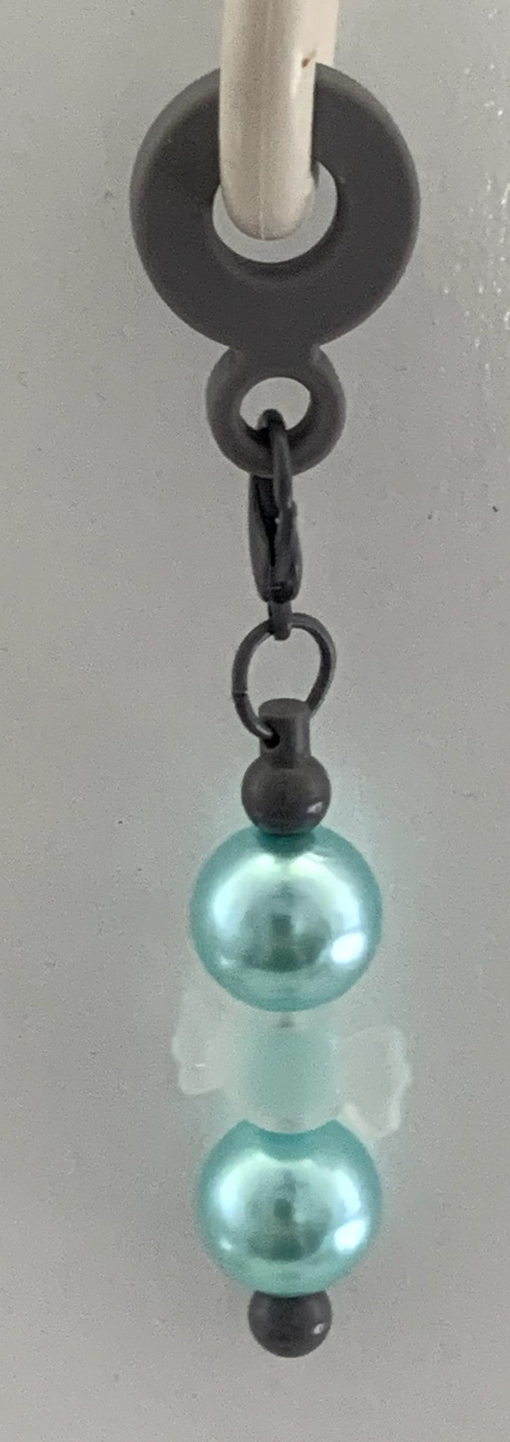 Straw Charm – Teal Pearl Triple Ball on Matte Black Hardware