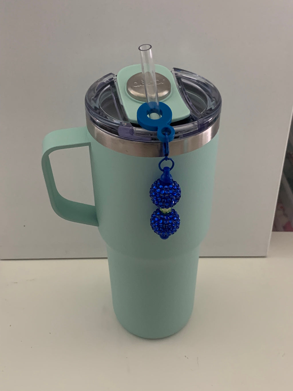 Straw Charm – Royal Blue Rhinestone Double Ball
