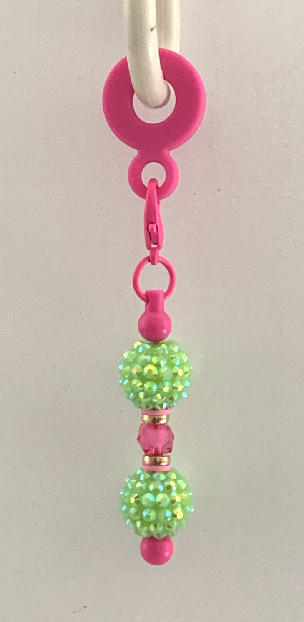 Straw Charm – Lime Green Rhinestone Double Ball with Hot Pink Accents