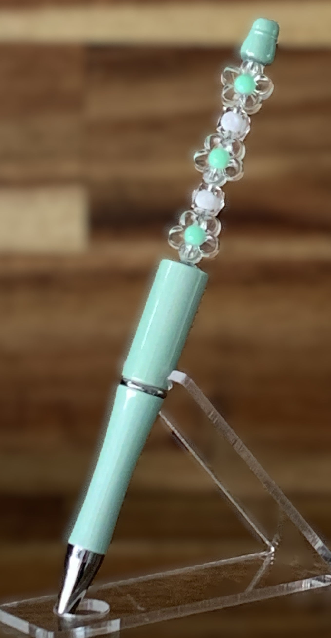 Handmade Crystal Daisy Chain Beaded Pen – Mint Green