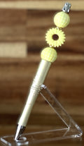 Beaded Pen - Gold Glitter Yellow Daisy Flower Bead Pale Yellow Faceted Ball Beads