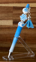 Handmade Snowflake Tassel Beaded Pen - Sky Blue Ombre