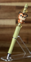 Beaded Pen - Gold Kawaii Tiger Charm Amber Crystal Bead Gold Filigree Ring Bead