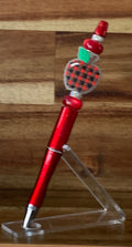 Handmade Buffalo Check Apple Beaded Pen - Red & Black