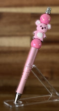 Beaded Pen - Pearlescent Pink Kawaii Koala Charm Hot Pink Glossy Ball Beads