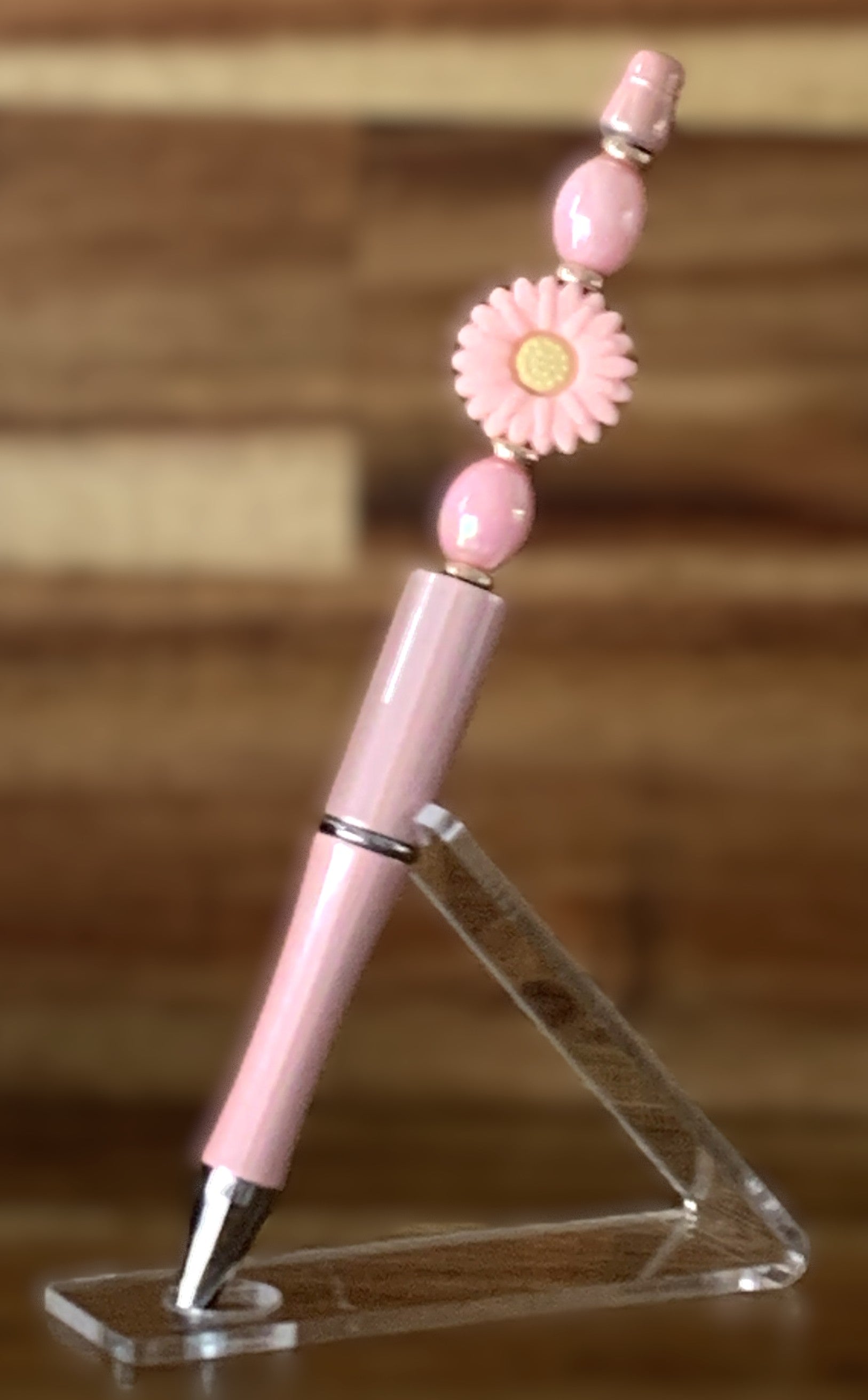 Handmade Pink Daisy Flower Beaded Pen – Soft Pink