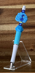 Handmade Peacock Charm Beaded Pen - Sky Blue & Navy