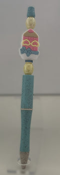 Handmade Gingerbread House Charm Beaded Pen - Sky Blue & Cream