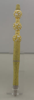Handmade Gold Geometric Beaded Pen - Lemon Yellow & White